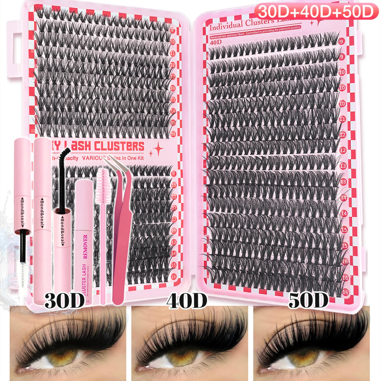 DIY 속눈썹 연장 키트 740개 속눈썹 클러스터, 속눈썹 본드 및 실러 리무버 포함, 자연스러운 속눈썹 연장 키트