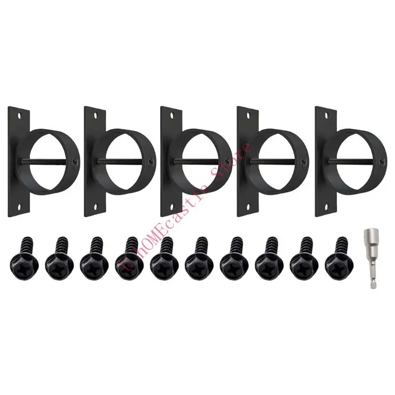 63HF 5Pcs Rope Support Caps Cover Stainless Steel Brackets Black Rope Clamps For Rope Fencing Stair Deck Screw Securing Rope