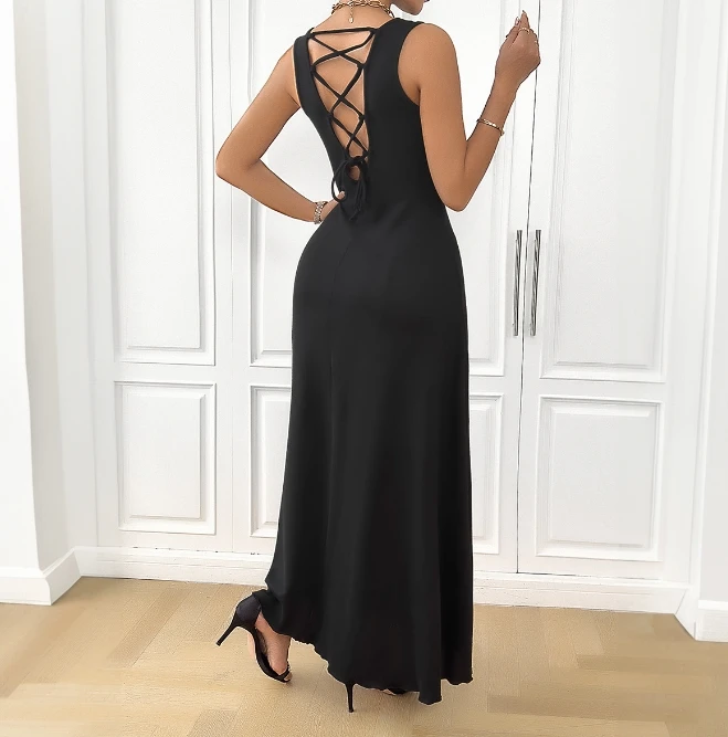 

Sexy Elegant Evening Party Dresses New Fashion 2024 Summer Casual Temperament Solid Color Backless Sleeveless Dress