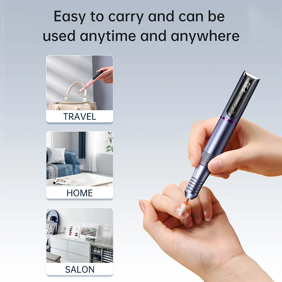 Taladro de uñas inalámbrico, lápiz de pulido de lima de uñas USB, taladro de uñas recargable, herramienta de salón de taladro de manicura portátil para uso doméstico