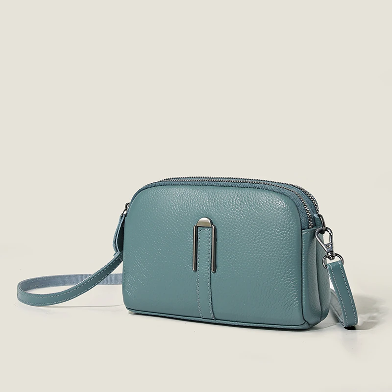 Bolsa crossbody de couro genuíno de luxo para mulheres, monocromática, bolsa de ombro feminina, embreagem do telefone, saco do mensageiro