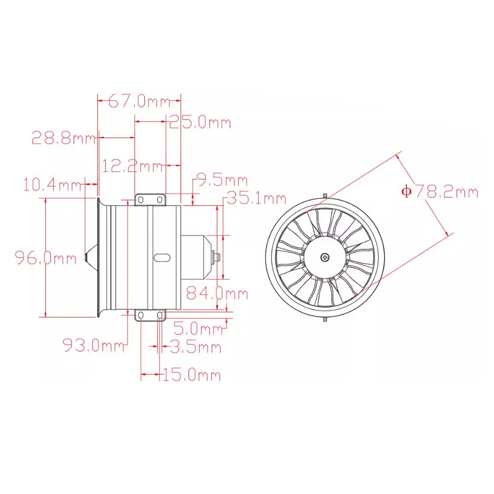 Ventilador canalizado modelo de aeronave de 12 lâminas EDF 80mm Ventilador canalizado Desempenho ideal 119A 25,2V 6S 2000KV Eficiente para avião RC