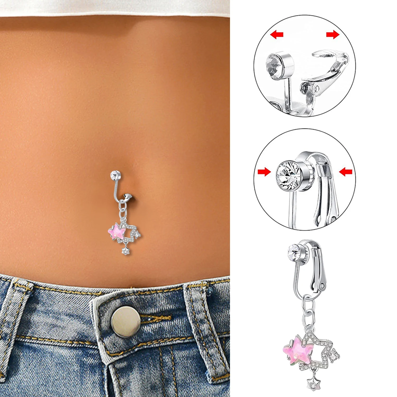 Faux Ventre Étoile Lune Faux Ventre Piercing Coeur, réinitialisation Sur Nombril Ombilical, Bijoux Non Piercing, Boucle D'oreille, 1 Pc