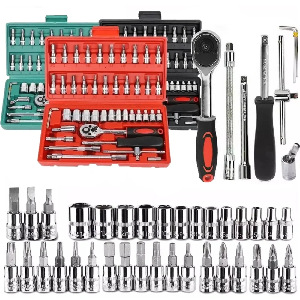 

Garage Workshop Ratchet Wrench 1/4 Socket Auto Car Mechanical Tools Combination Screwdriver Bit Kit Home Hand Tool Box Full Set