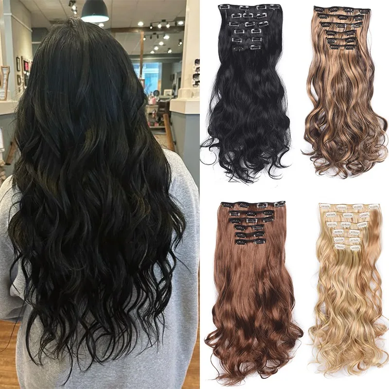 

Long Wavy Clip in Hair Extensions 20 Inch 6PS Clip in Hair Extensions for Women Synthetic Natural Wave Hairpieces Daily Use