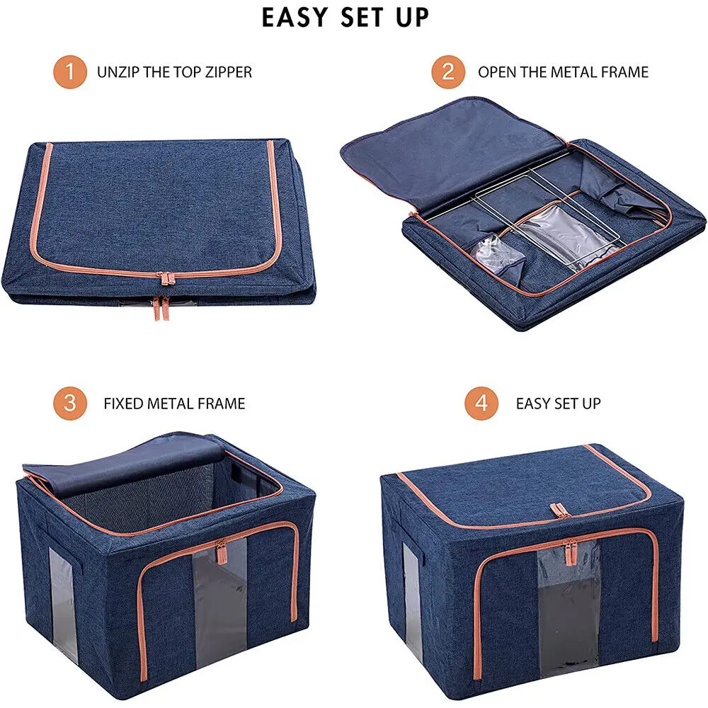 Oxford Cloth Folding Storage Box Steel Frame Storage Box Clothes Transparent Glove Box Clothes Toy Storage Box