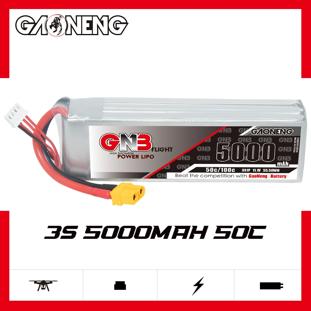 Gaoneng GNB 5000mAh 50C 2S/3S/4S/5S/6S 7.4V/11.1V/14.8V/18.5V/22.2V bateria LiPo z wtyczką XT60/XT90/T dla drony RC samochody