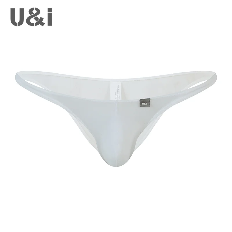 U&I sexy briefs men\'s thin elastic nylon ultra low waist scrotum support bikini half pack men\'s underwear