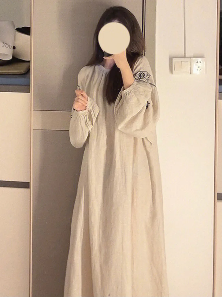 Nightgowns Women Flowers Korean Style Autumn Loose Simple Daily Elegant Prevalent Leisure Basics Vintage Special Creativity Cozy