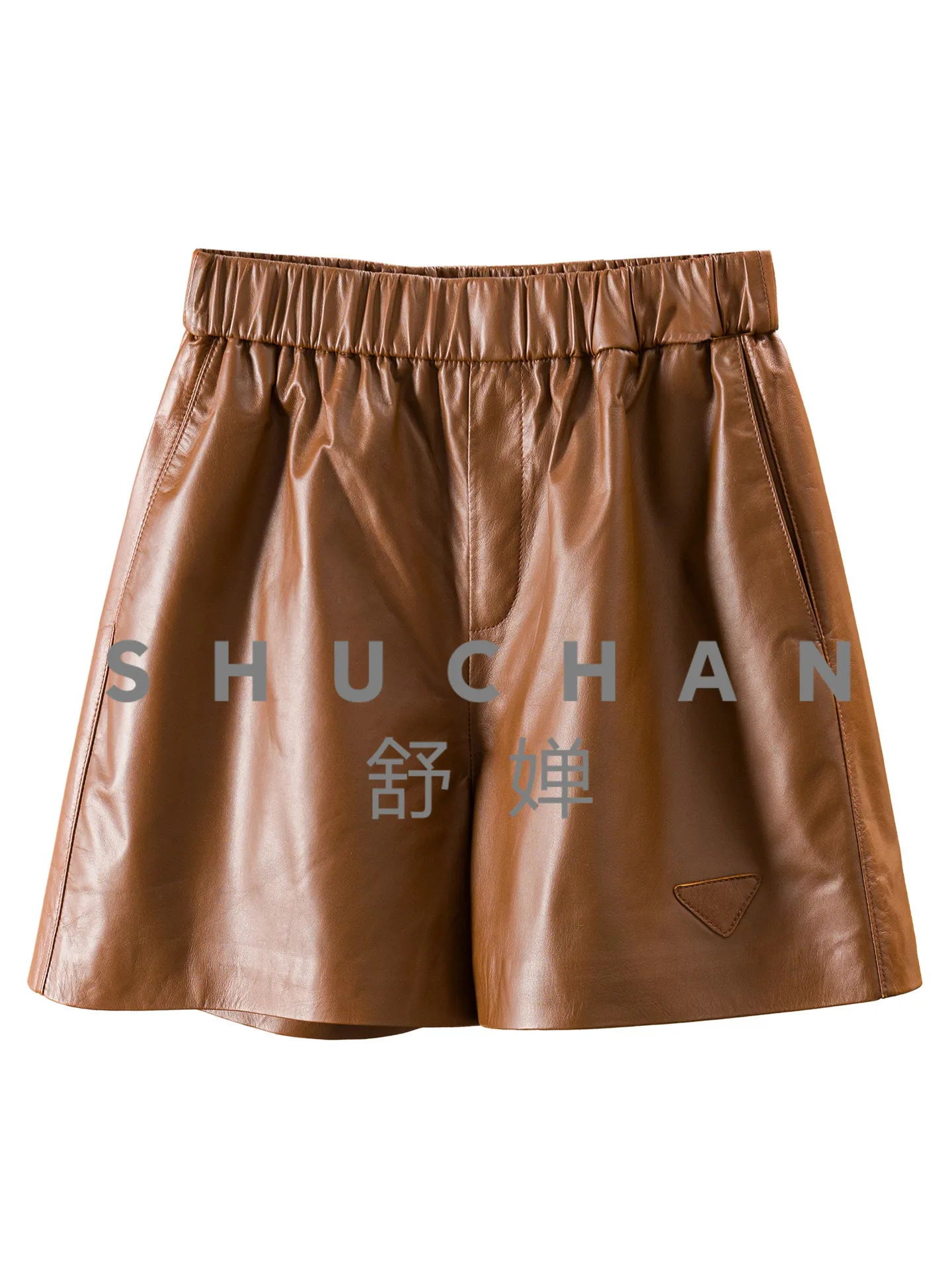 

Shorts Sheep Modern Long Legs Light Luxury Vegetable Tanned Sheepskin Elastic Waist Wide Leg Shorts Women 90I3