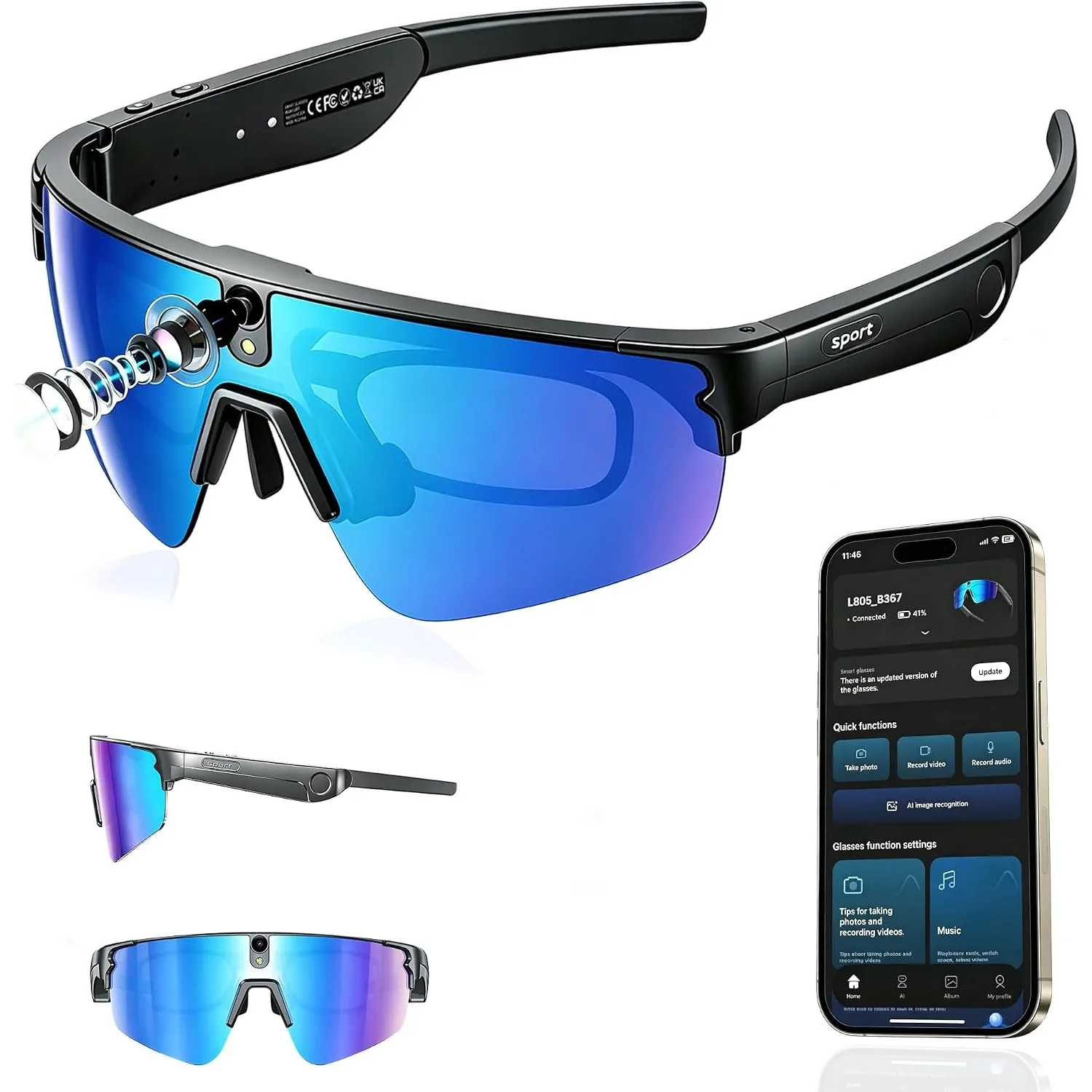 AI AI Smart Glasses Cycling Sunglasses 8MP Camera 1080P Video 6-Axis EIS Real-Time Translation IP66 Waterproof for Hiking Running - Aliexpress Deal