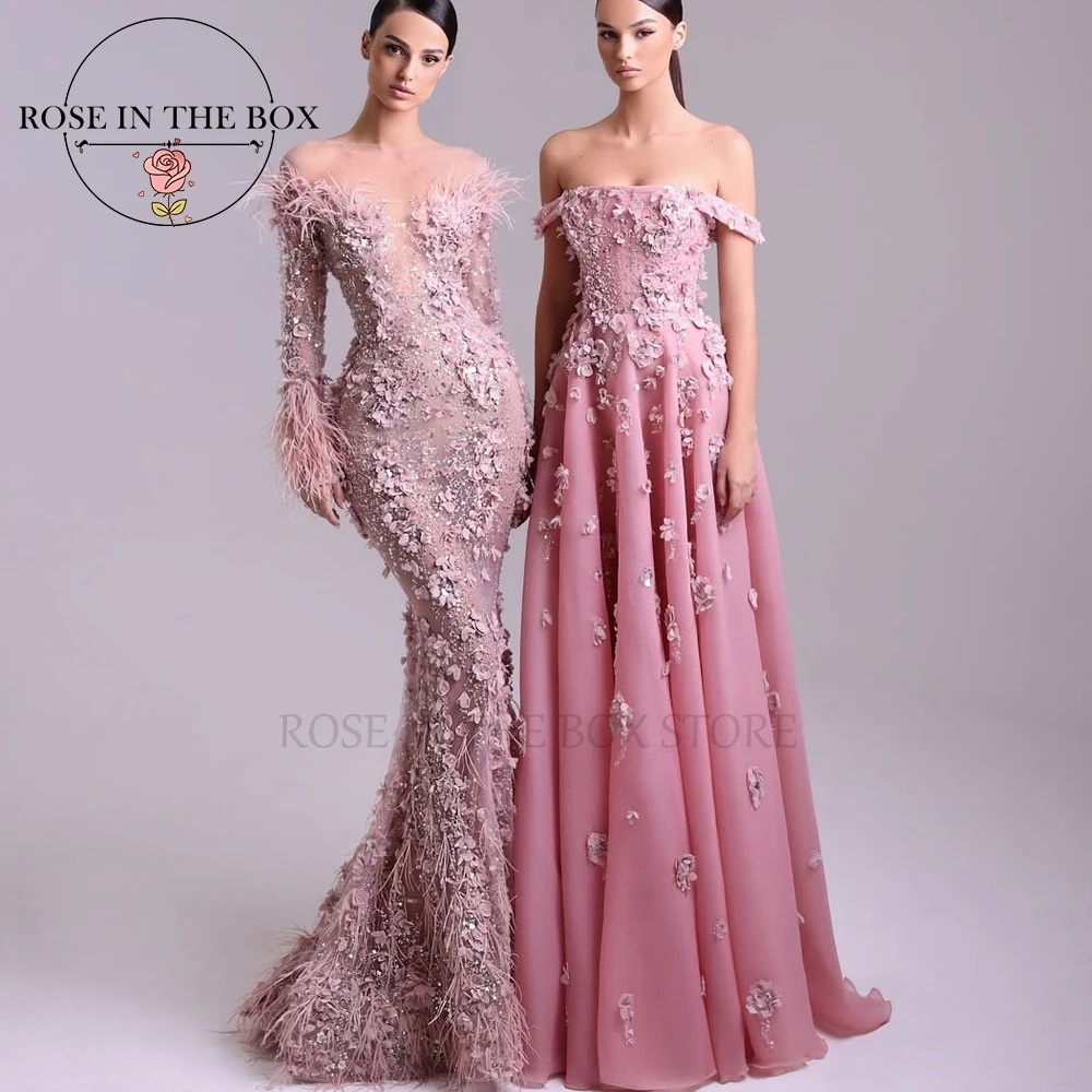 ROSEINTHEBOX Personalizzato Squisito Rosa Abiti Da Sera 3D Floreali di Lusso Abiti Lunghi 2025 donna abiti da festa eleganti
