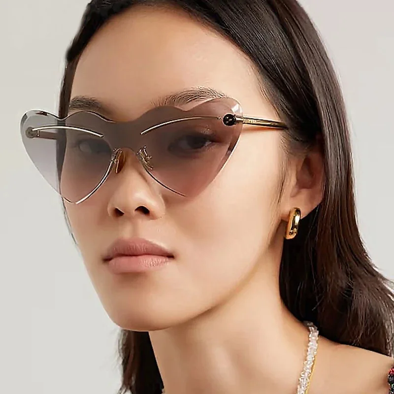 Love Heart Shape Women Sun Glasses Stylish Rimless Anti-glare Male Sunglasses Vintage Trendy Woman Glass