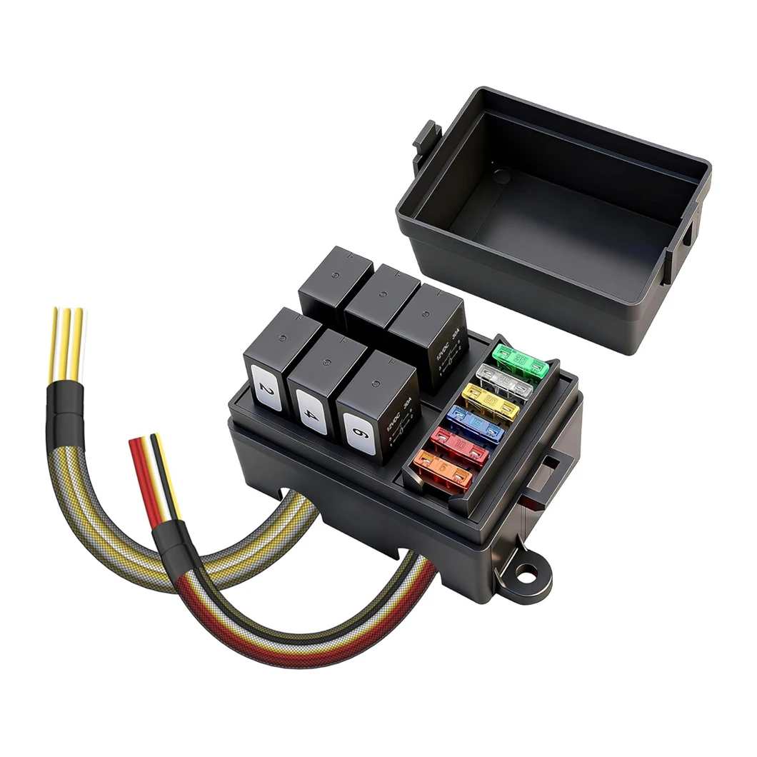 6 Ways Pre-Wired Automotive Fuse&Fuse Box DC12/24V 30A Auto Relay and 6 Slot ATC/ATO Blade Fuses for Automotive Car Truck Jeep