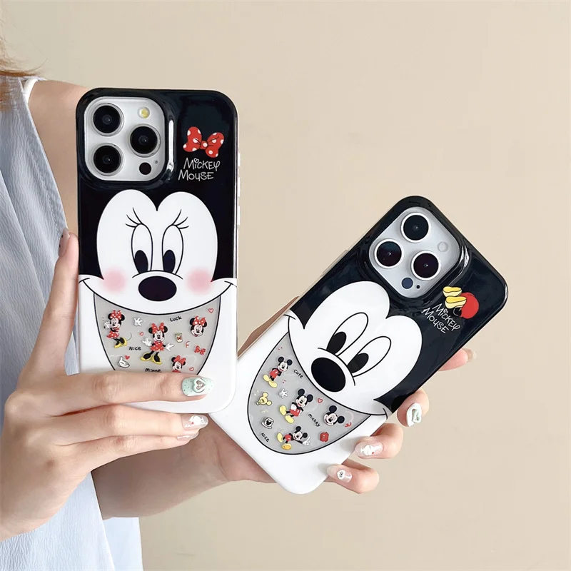 Luxus Laser Liebe Cartoon Nette Mickey Minnie Telefon Fall Für iPhone 13 14 15 16 Pro Max Cartoon Nette Paar schützen Abdeckung
