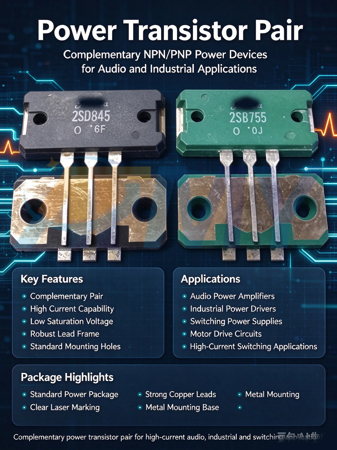 2SD845 2SB755 2SA1333 2SC3370 2SC2565 2SA1095 2SA1094 2SC2564 2SA1075 2SC2525 Audio amplifier matching transistor