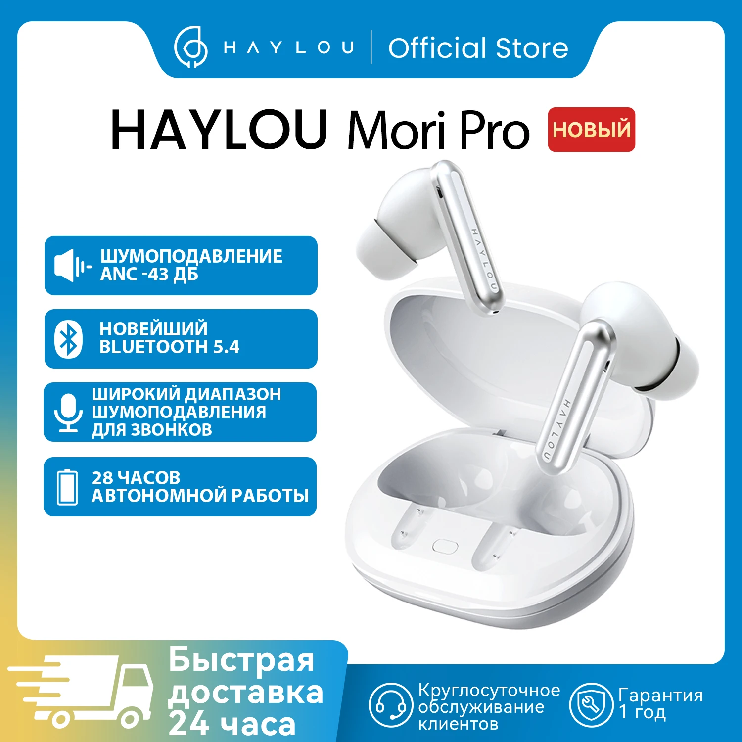 HAYLOU Mori Pro ANC Wireless Earbuds Bluetooth 5.4 Headphones 43dB