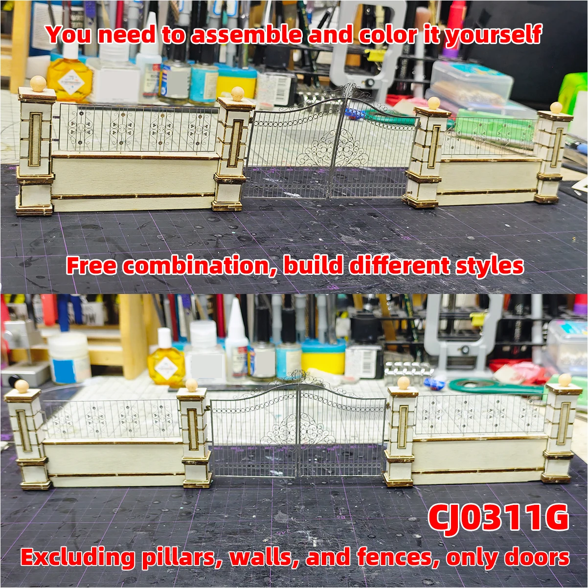 Photo Eatch PE Maßstabsmodellbausatz Architektur Baukonstruktion Europäischer Stil Metalltor Niedrige Tür Miniatur-Diorama 1/35 – Detail 8