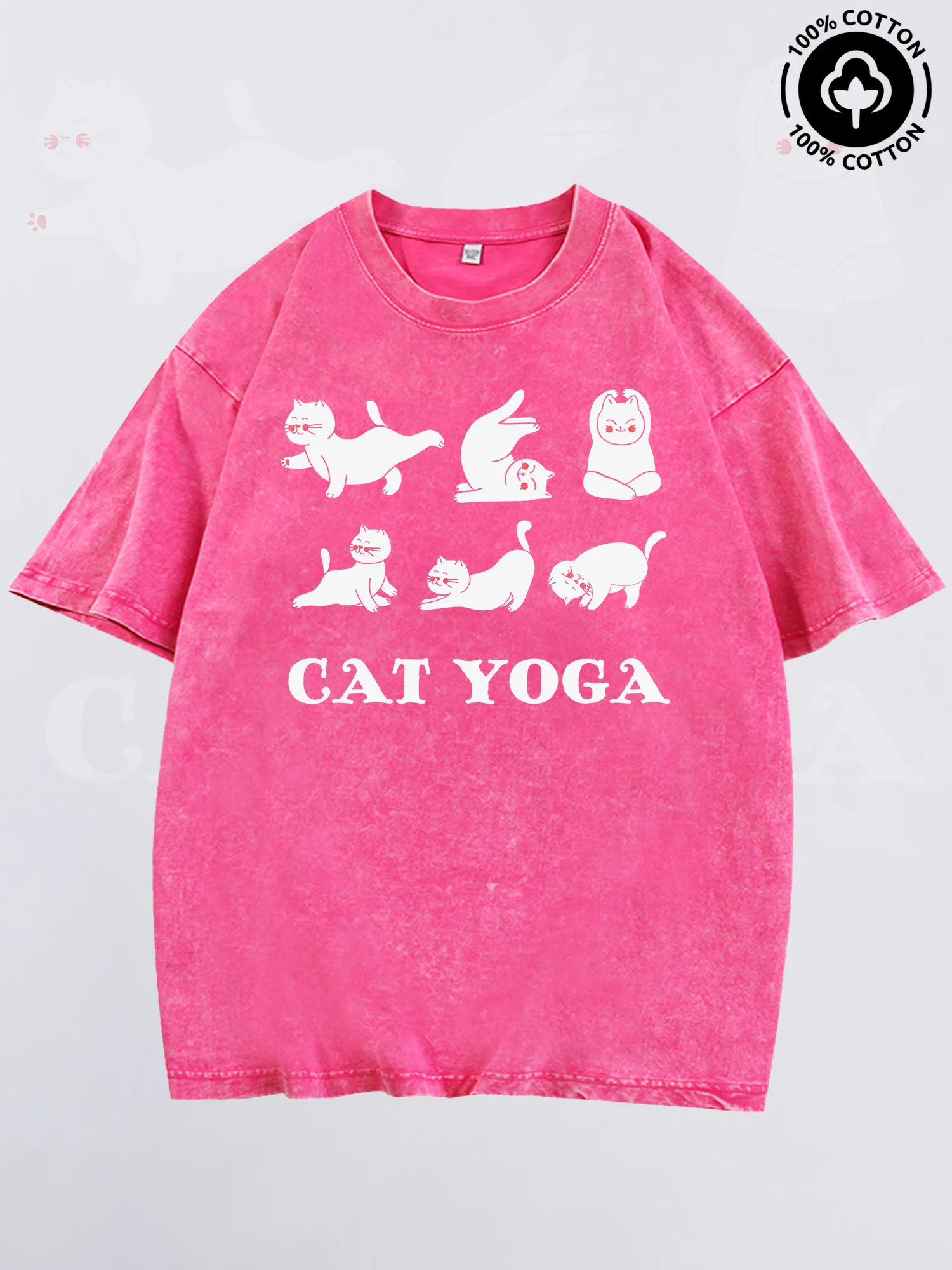 

Cat Yoga Men's Graphic Tee, Pure Cotton Vintage Pink T-Shirt, Lightweight Drop Shoulder Tee