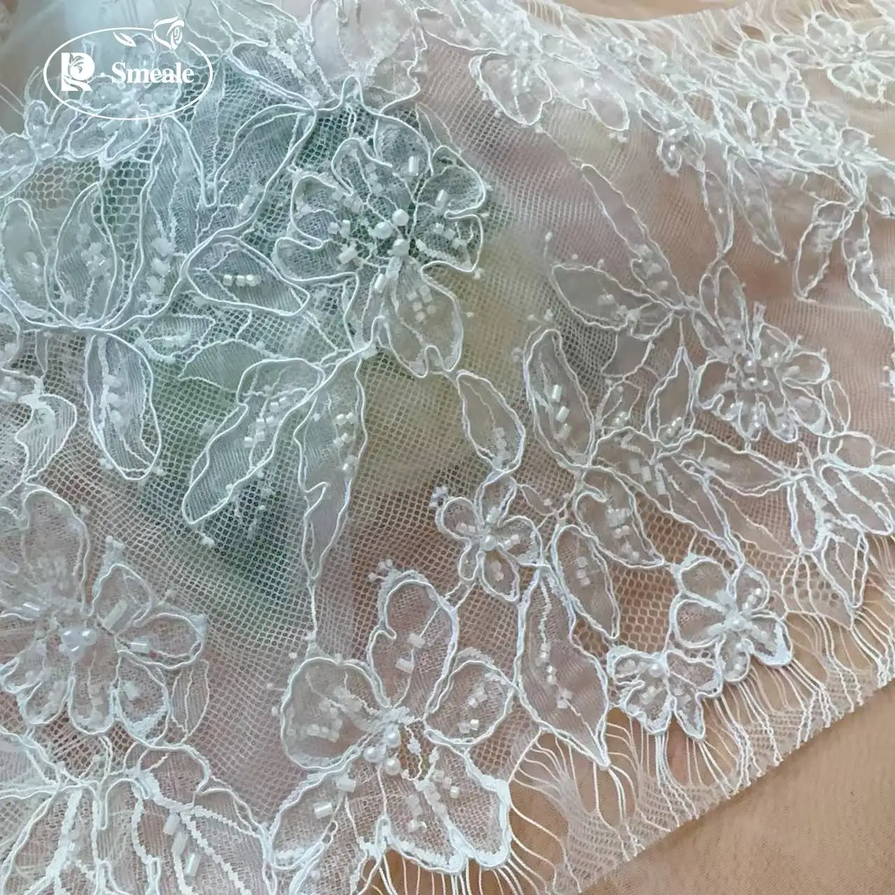 3 Meter/Stück. Seil-Stickerei, Perlen, Pailletten, Spitzenkopfschleier, Hochzeitskleid, Dekorationszubehör, handgemachter DIY-Spitzenbesatzstoff. – Detail 4