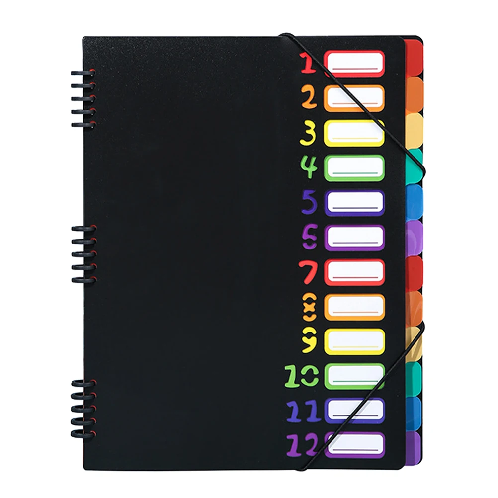 

File Folder Organizer Colored Document Folders Spiral Binding 12 Layer A4 Folder Office Color-Coded