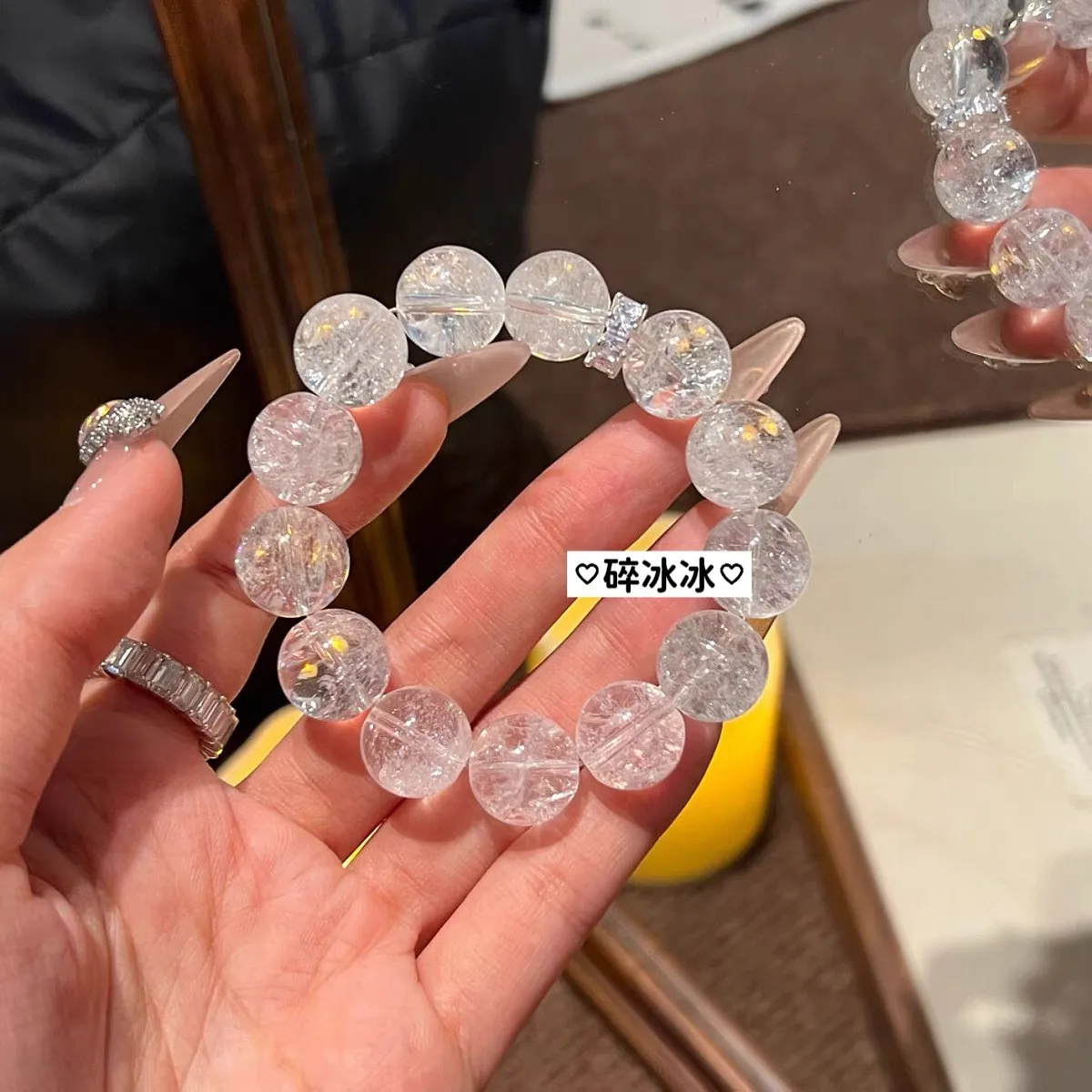 Beaded Bracelet with Clear White Crystal Stones, 10mm Round Alloy Beads, Fashionable Office Lady Style, 2025 Summer Collection