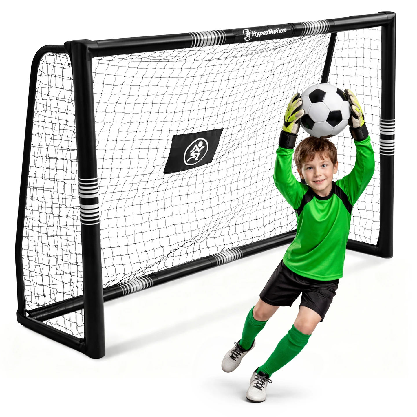 HyperMotion Grand but de football en acier pour jardin, ensemble d'ancrage pour entraînement de football pour enfants et jeunes