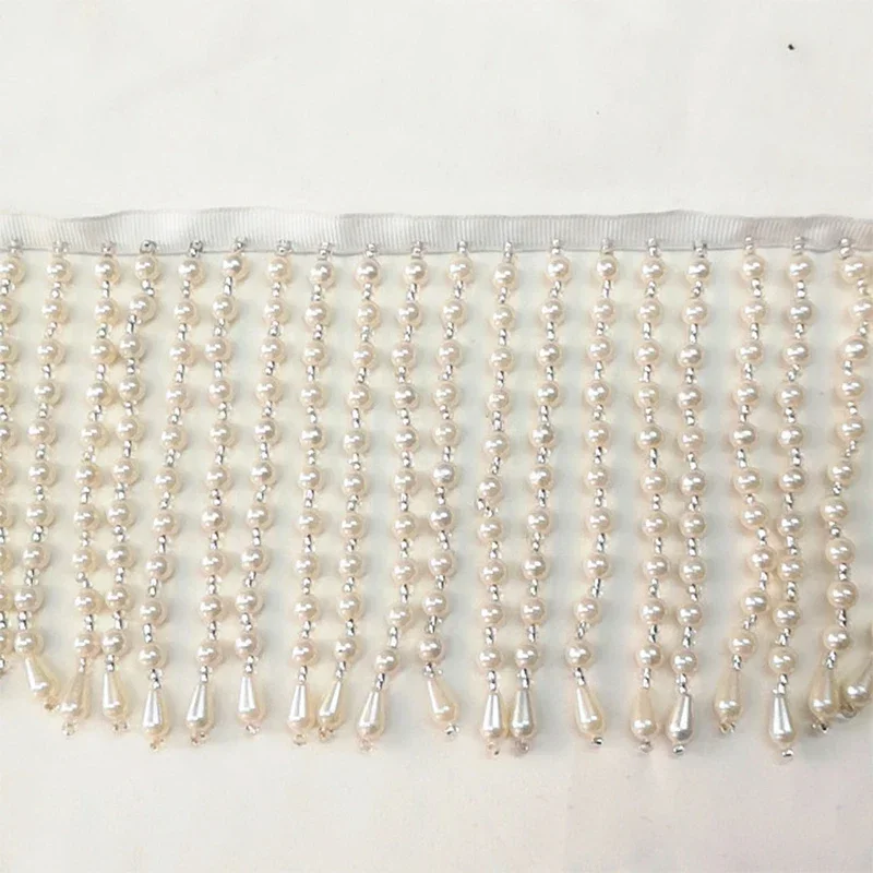 

Long White Pearl Fringe Trim Beaded Tassel Clothes Lace Diy Hand-Decorated Pendant Beaded Edging Webbing Dress Sew Accessories