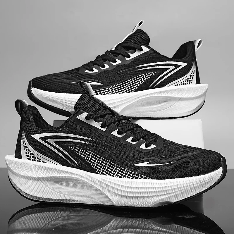 Tênis de Corrida Masculino para Maratona com Placa de Carbono, Amortecimento a Ar, Respirável, Leve, Confortável e Antiderrapante