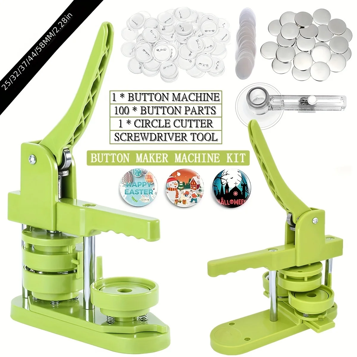 Badge Pin Button Maker Machine DIY32/37/44MM Badges Set with 100Pcs Button Parts+Circle Cutter, Badge Press Maker Machine