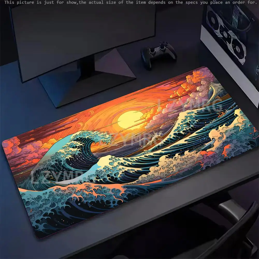 لوحة ماوس تنين وموجة يابانية كبيرة من المطاط المضاد للانزلاق ملحقات مكتب الكمبيوتر لوحة ماوس للمكتب والألعاب لوحة المفاتيح حصيرة ديكور البساط #3