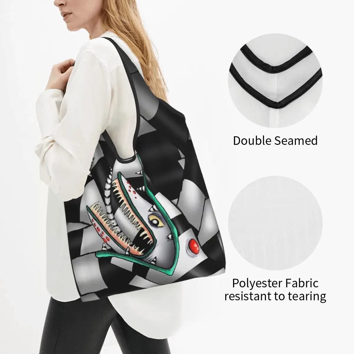 Self-Consuming Sandworm Portable Tote Shopping Bags Foldable Shopper Bag Groceries Handbag Shoulder Bag