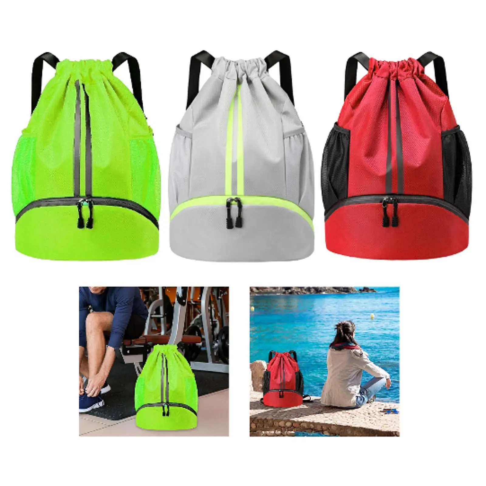 

Gym Drawstring Backpack Separated Portable Large Capacity Waterproof Sports Gym Bag for Seaside Camping Hiking Pool Beach
