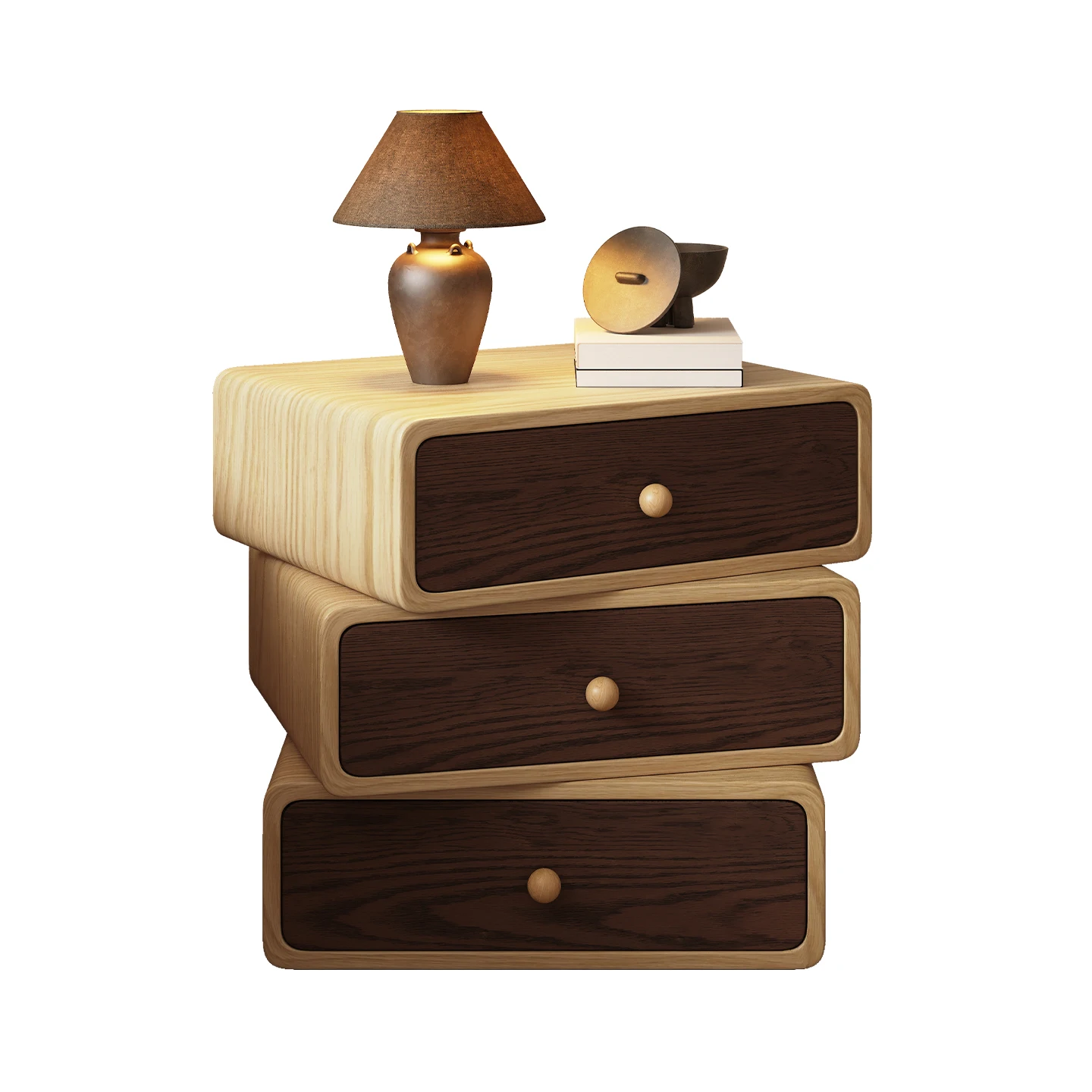 Rotatable solid wood bedside table Simple modern home bedroom Small bedside table