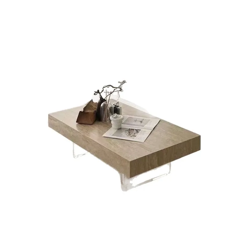 modern Roman travertine rock slab coffee table simple acrylic suspension table minimalist rectangular tea table minimalist