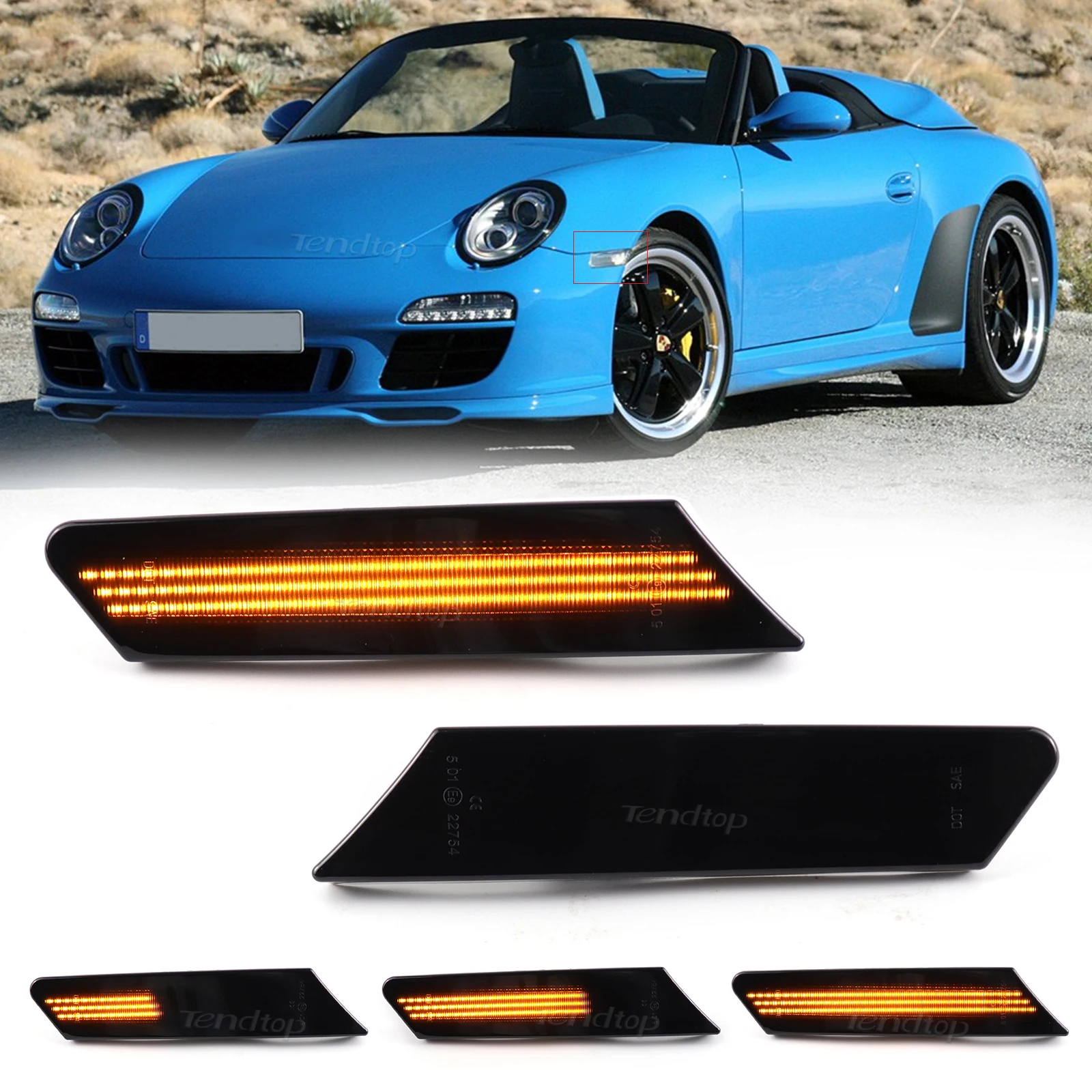 2pcs Amber LED Side Markers Turn Signal Light For Porsche 911 997 Carrera GT2 GT3 Boxster Cayman 987 Dynamic Blinker Indicator