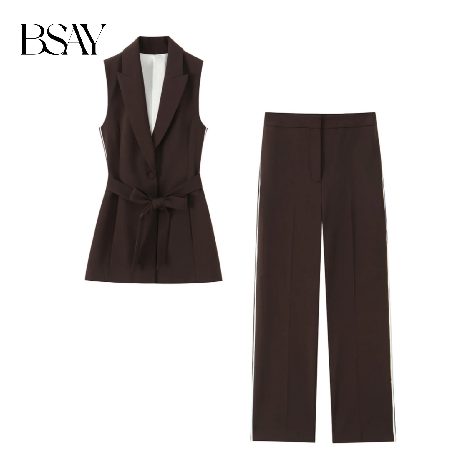 BSAY Autumn New Collection 2025, seitlich gestreifte Streunende Hose oder seitlich gestreiftes Streun-Tanktop für Damen mit V-Ausschnitt