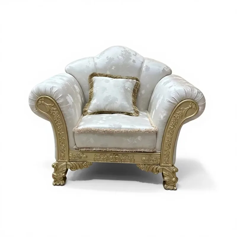 French Luxury Sofa Set Neoclassical Villa Custom European Solid Wood Frame Carved Cloth Sofa Sponge Filling L-Shape Tufted Back