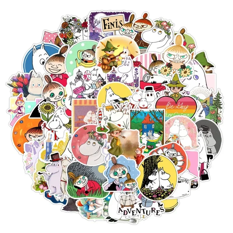 Anime Moomins Series 50pcs Kawaii Sticker Cartoon Character Cute Creativity DIY Stationery Luggage Skateboard Waterproof Sticker view 2
