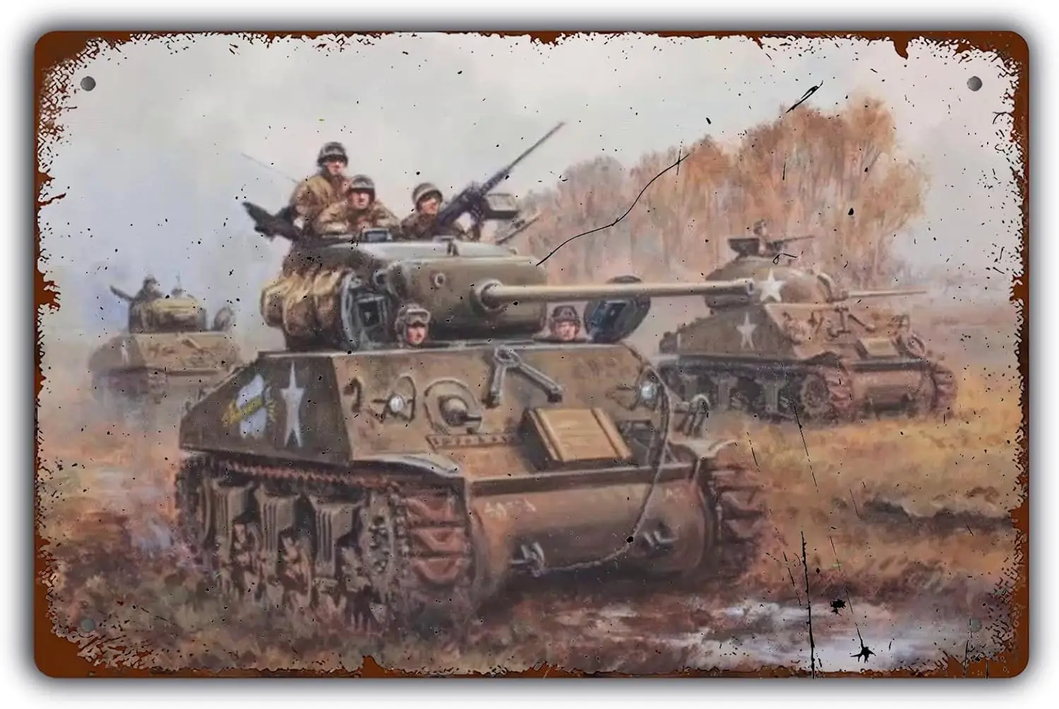 TRENDSTHAN WW2 Military Army Tanks Tin Signs,Worlds War Tank Vintage Metal Signs For Men,Tank On Mud Ground Retro Posters Wal