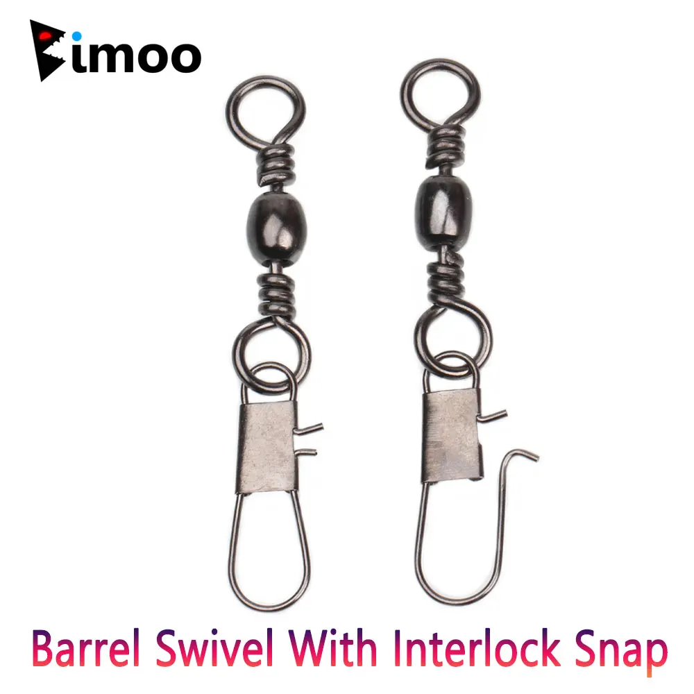 Bimoo Barrel Swivel With Interlock Snap Fishing Connector Snap Pin Rolling Fishing Lure Tackle Sabiki Rigs Sea Fish Accessories