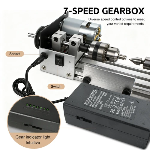 Imagen 2 del producto Mini torno multifuncional, torno pequeño de mesa para carpintería, máquina de torno portátil DIY para hacer modelos, joyería artesanal
