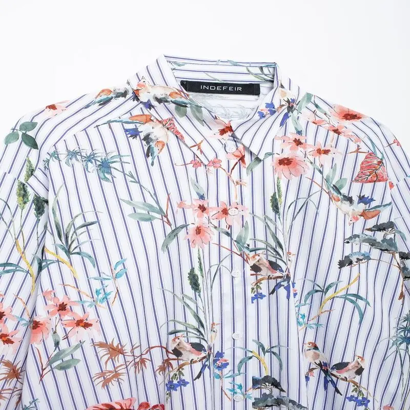 قميص نسائي جديد لخريف 2024 بطبعة حيوانات وخطوط حريرية بأكمام طويلة وياقة، تصميم عصري متعدد الاستخدامات وفضفاض بطول عادي #2