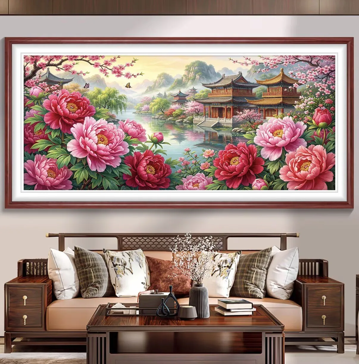 Flowers Blossom Pavilion 11CT DIY Chinese Kits Embroidery Pattern Printed Stampe Cross Stitch Cotton-thread Landscape 75 Colors