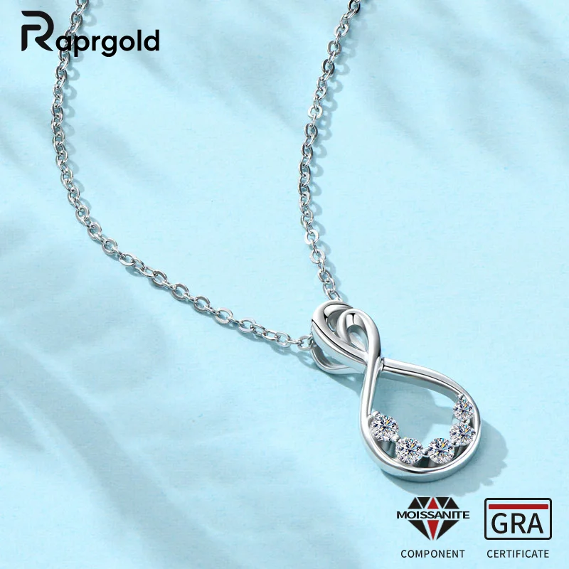 

RAPRGOLD GRA сертифицированные муассанитовые подвески «Бесконечность» для женщин, цепочки из стерлингового серебра S925, свадебные ювелирные изделия, подарки