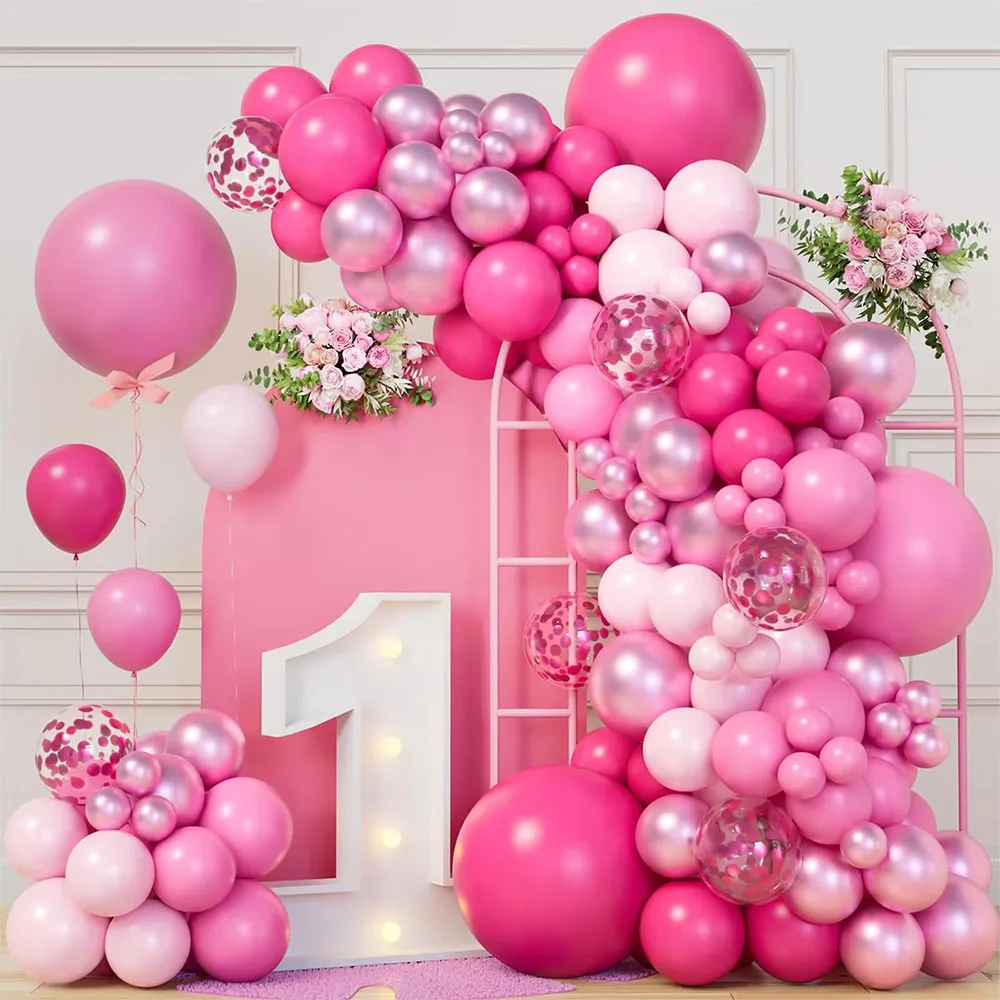 

126pcs Pink Red Balloon Garland Arch Kit Happy Birthday Party Decor Kids Wedding Birthday Balloon Latex Baloon Baby Shower Decor