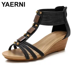 YAERNIWomen Zipper Sandals Ladies Open Toe Flower Wedge Back Strap Shoes Female Casual Narrow Band Fashion Sandal Woman Summer