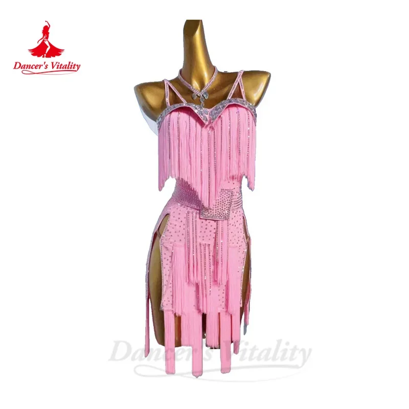 

Latin Dance Practice Clothes for Women Customsized Rumba Chacha Tango Performance Tassel Dress Adult Child Latin Fringe Dresses