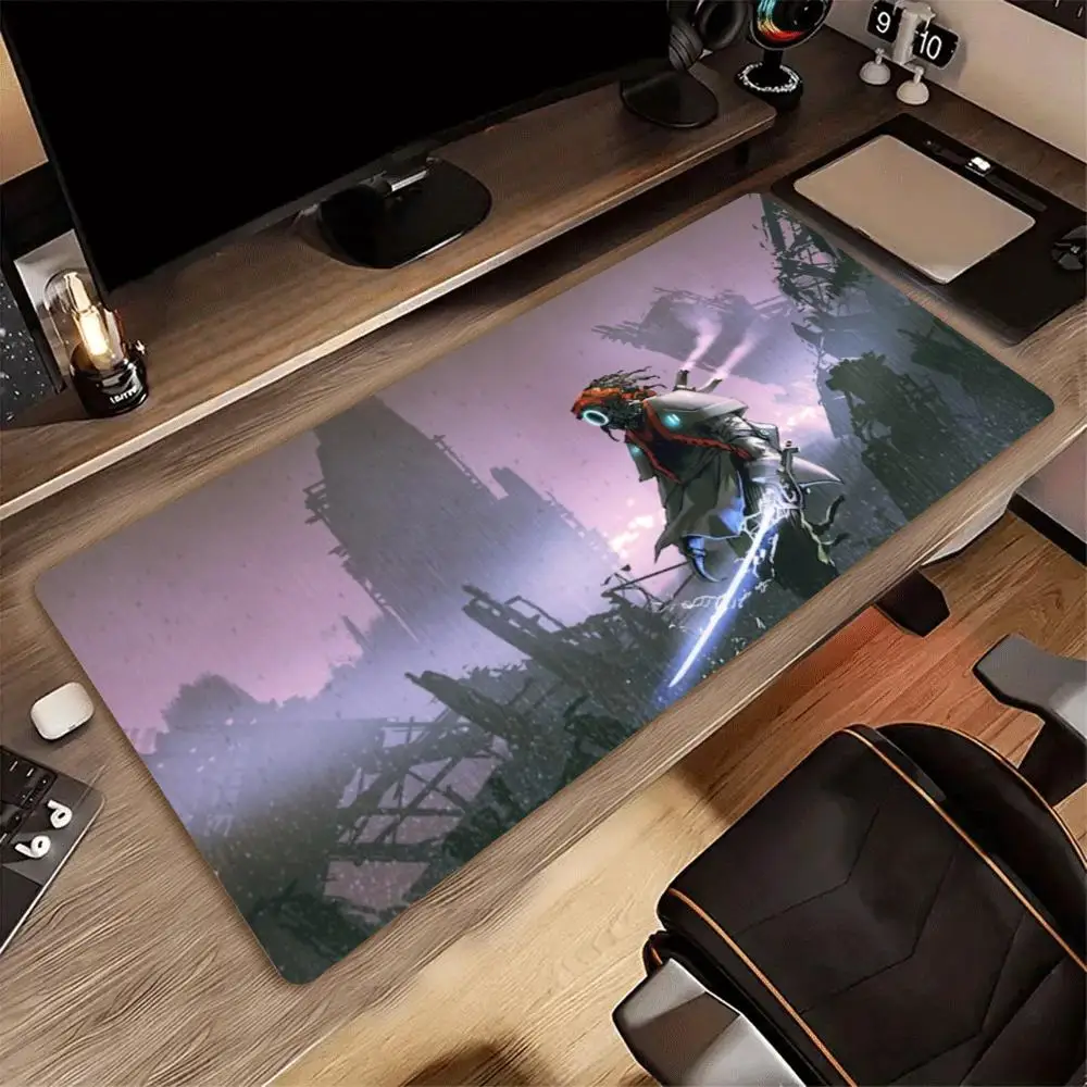 XXL Gaming Mouse Pad Cyberpunk Ruins Warrior Skull Ronin Sunset Silhouette Anti Slip Rubber Keyboard Mat For PC Laptop Desk