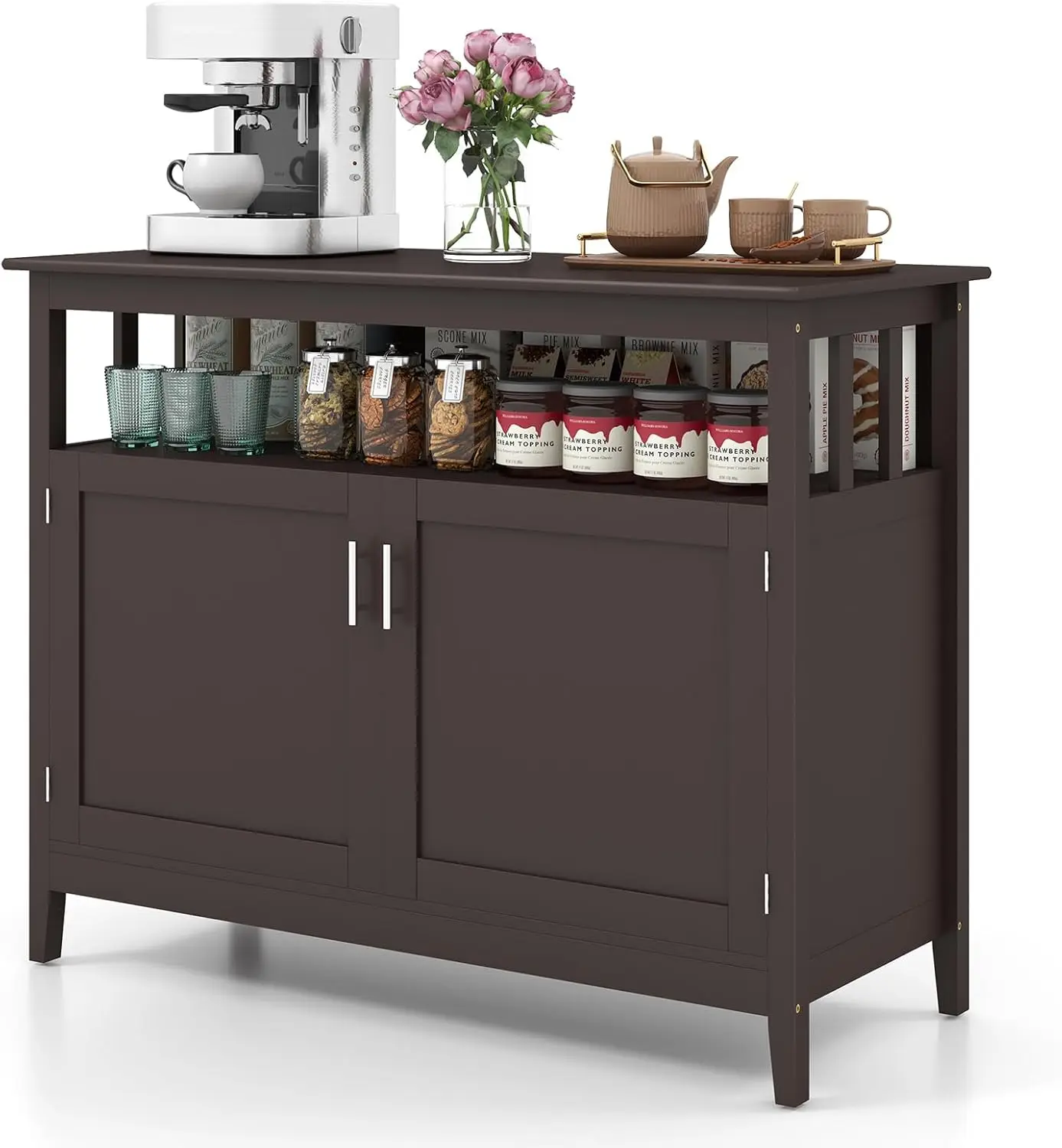Mueble buffet con estante ajustable, aparador de almacenamiento de cocina, 45 x 20 x 36 pulgadas (marrón)